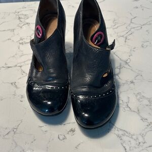 John Fluevog Black Heels with Pink Detail